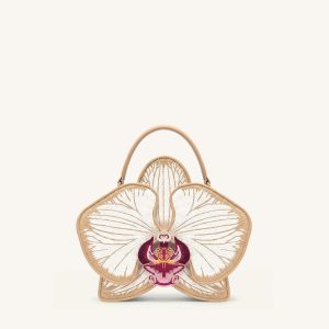 Flora Orchid Shaped Top Handle Bag - Champagne