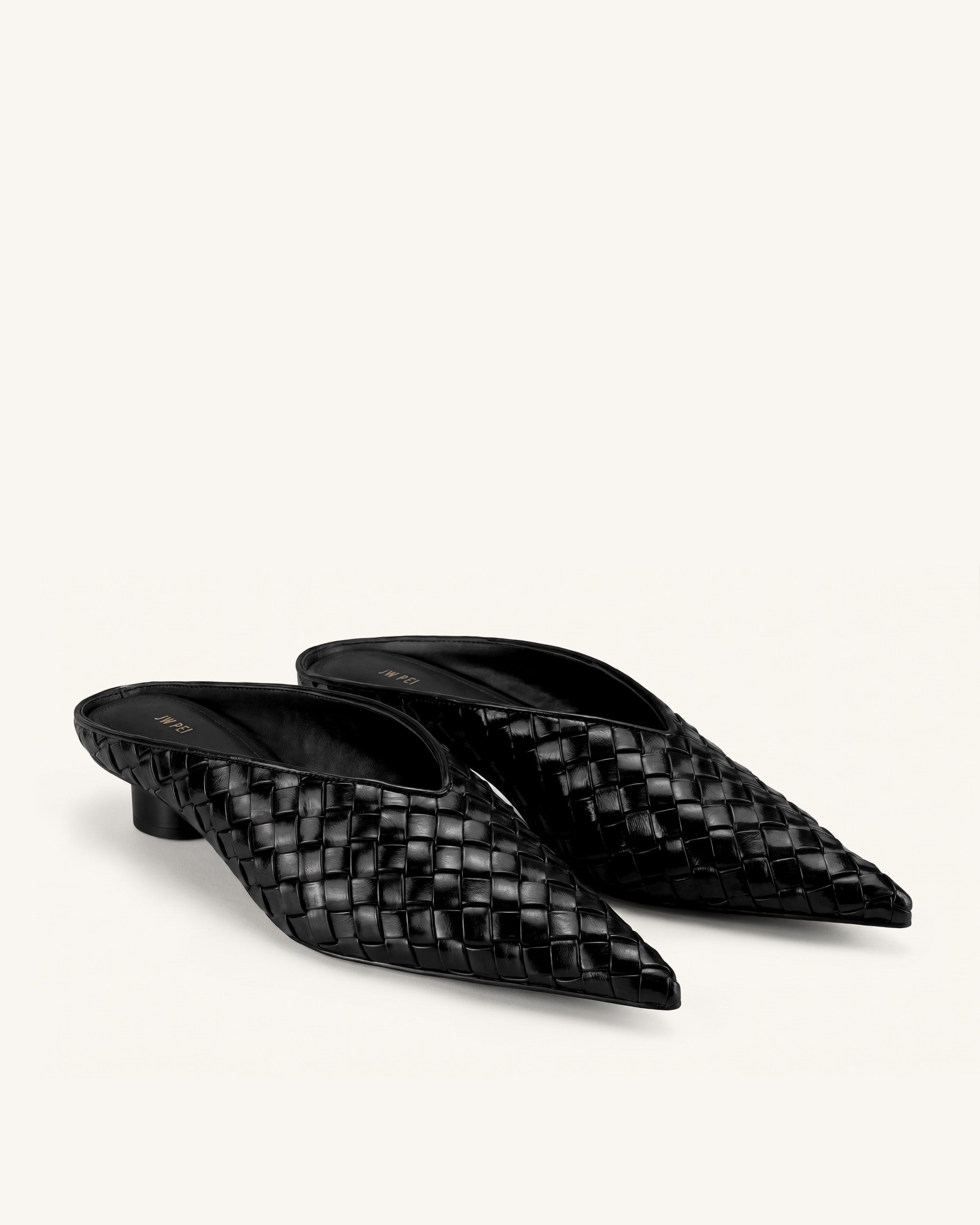 Helena Woven Textured Pointed Toe Mules - Black - Image 2
