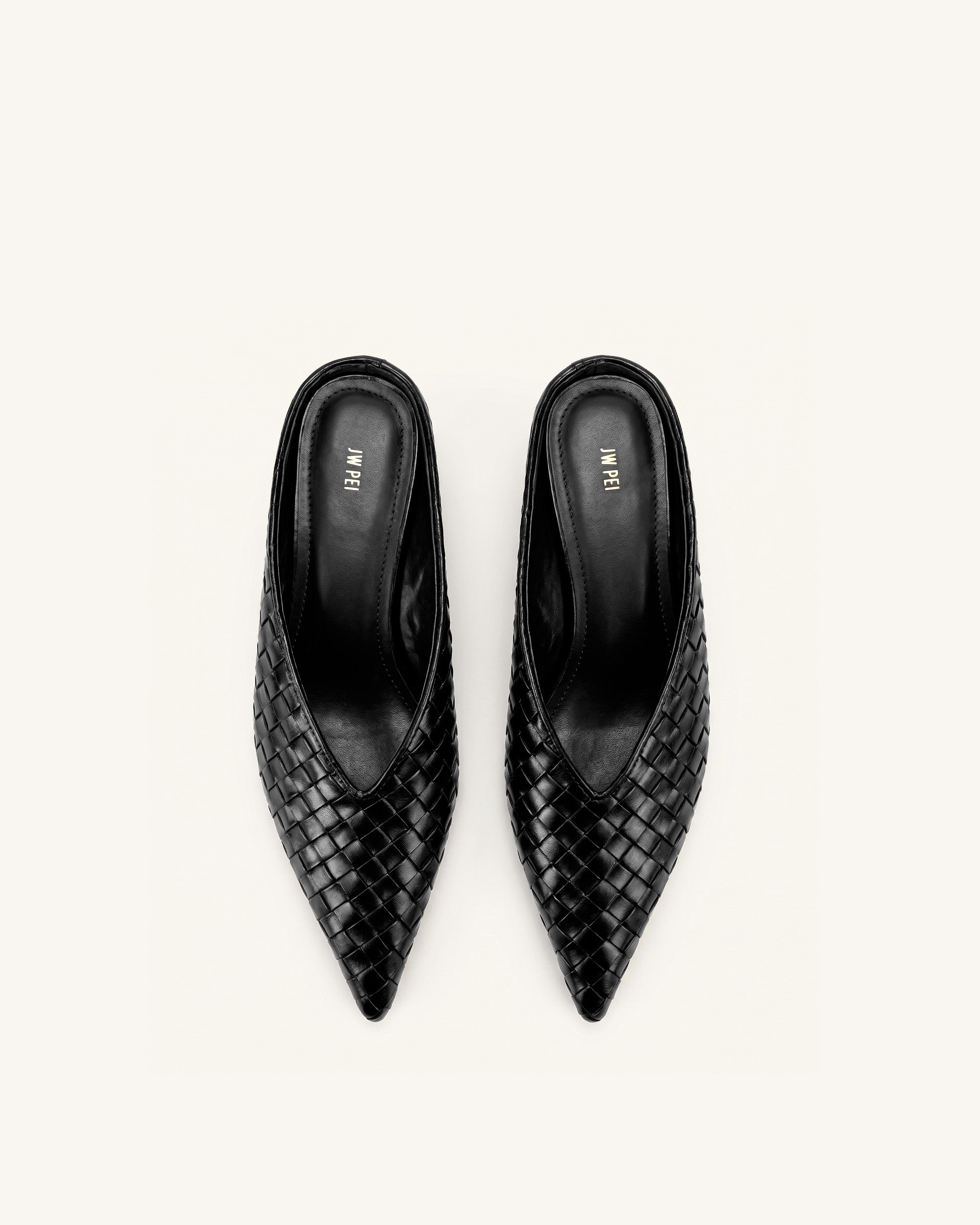 Helena Woven Textured Pointed Toe Mules - Black - Image 3