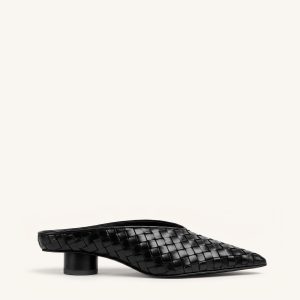 Helena Woven Textured Pointed Toe Mules - Black