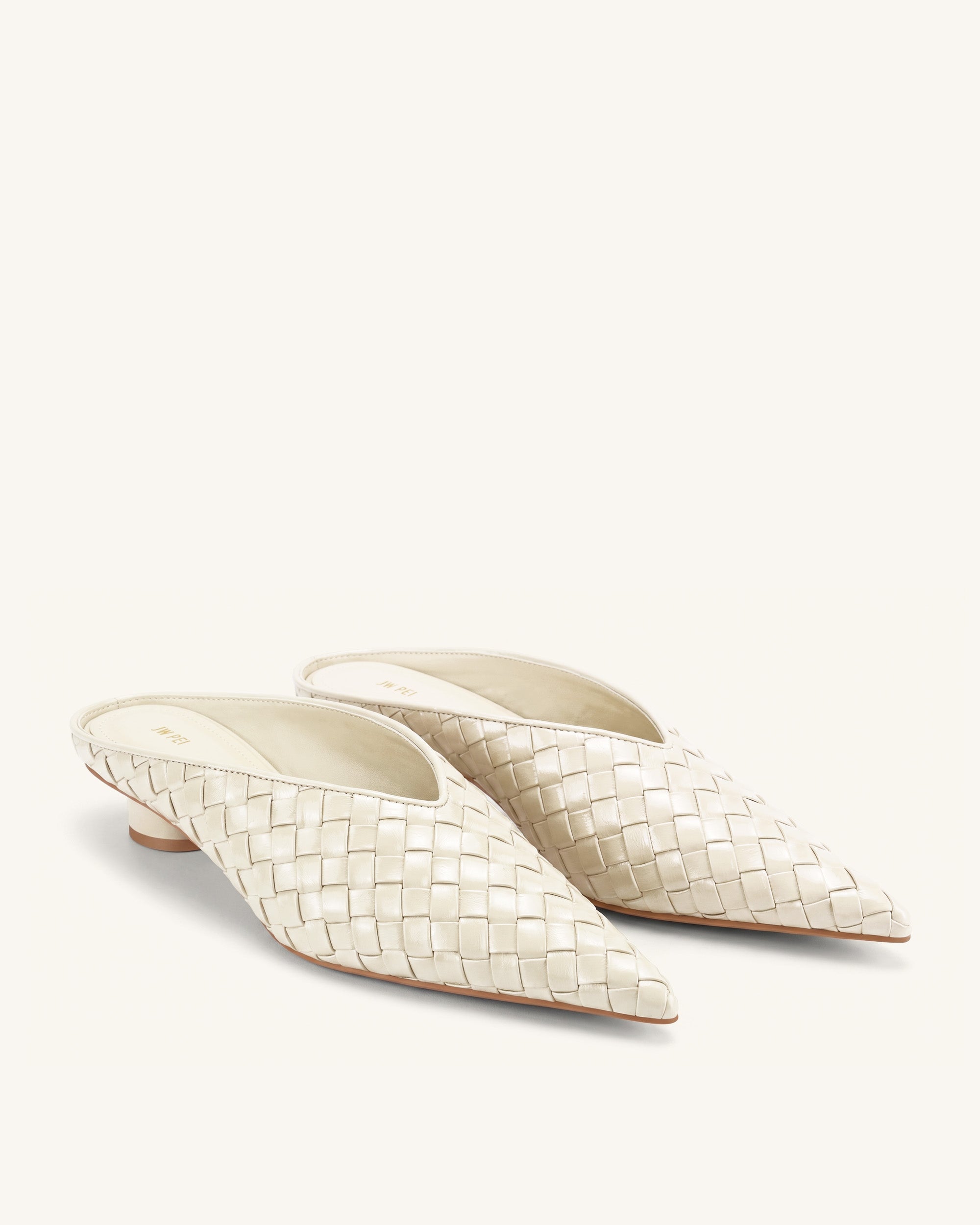 Helena Woven Textured Pointed Toe Mules - Beige - Image 2