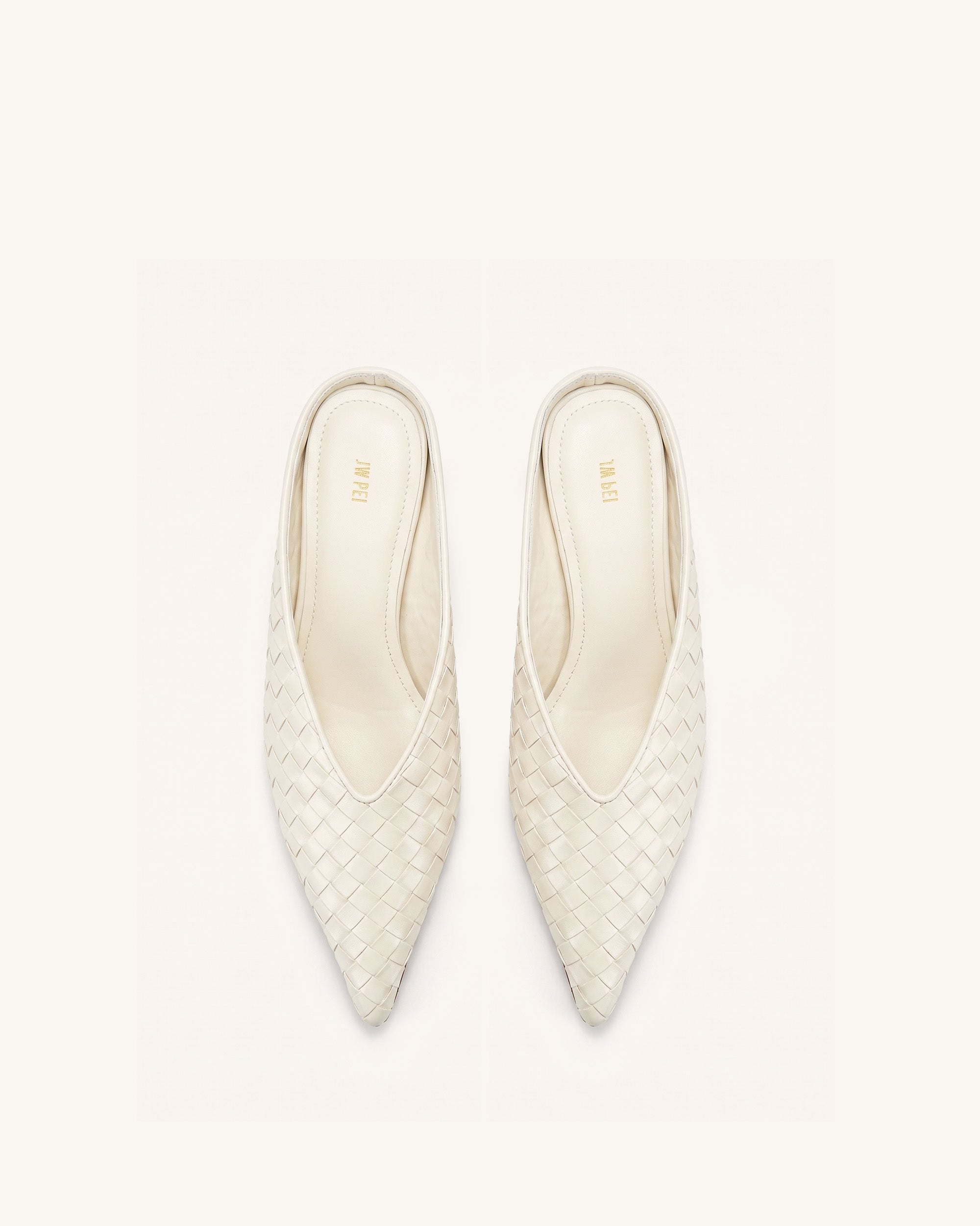 Helena Woven Textured Pointed Toe Mules - Beige - Image 3