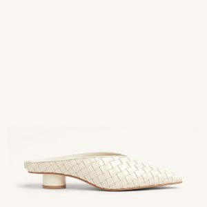 Helena Woven Textured Pointed Toe Mules - Beige