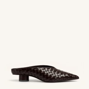 Helena Woven Textured Pointed Toe Mules - Burgundy