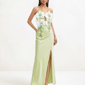 Orchid Embroidered Dress - Light Green/Ivory