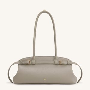 Arden Pebbled Belt Detail East-West Shoulder Bag - Taupe