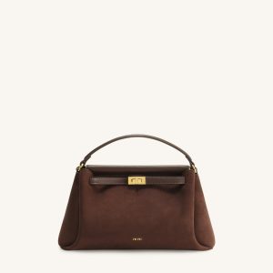 Carmen Faux Suede Top Handle Bag - Dark Brown