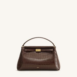 Carmen Top Handle Bag - Dark Brown Croc