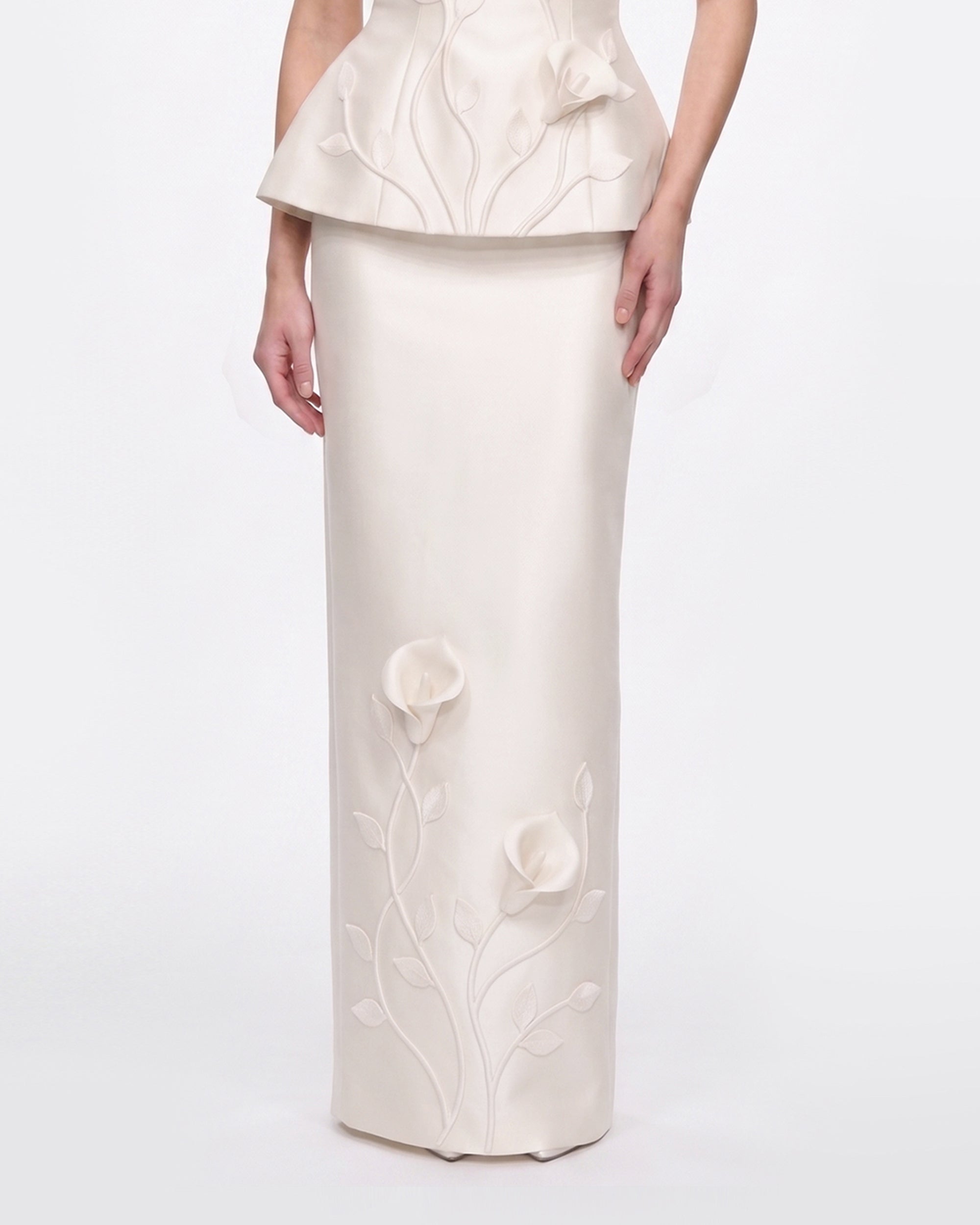 Floral Appliqué Vine Maxi Skirt - White - Image 2