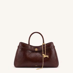 Maeve Dachshund Charm Satchel Tote Bag - Deep Burgundy