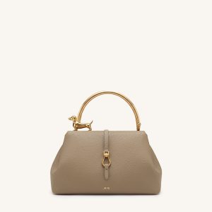 Bruna Dachshund Metal Handle Top Handle Bag - Light Brown