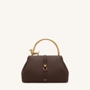 Bruna Dachshund Metal Handle Top Handle Bag - Dark Brown