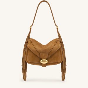 Avery Fringe Faux Suede Shoulder Bag - Brown