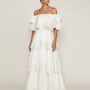 Orchid Embroidered Tiered Off-Shoulder Maxi Dress - White