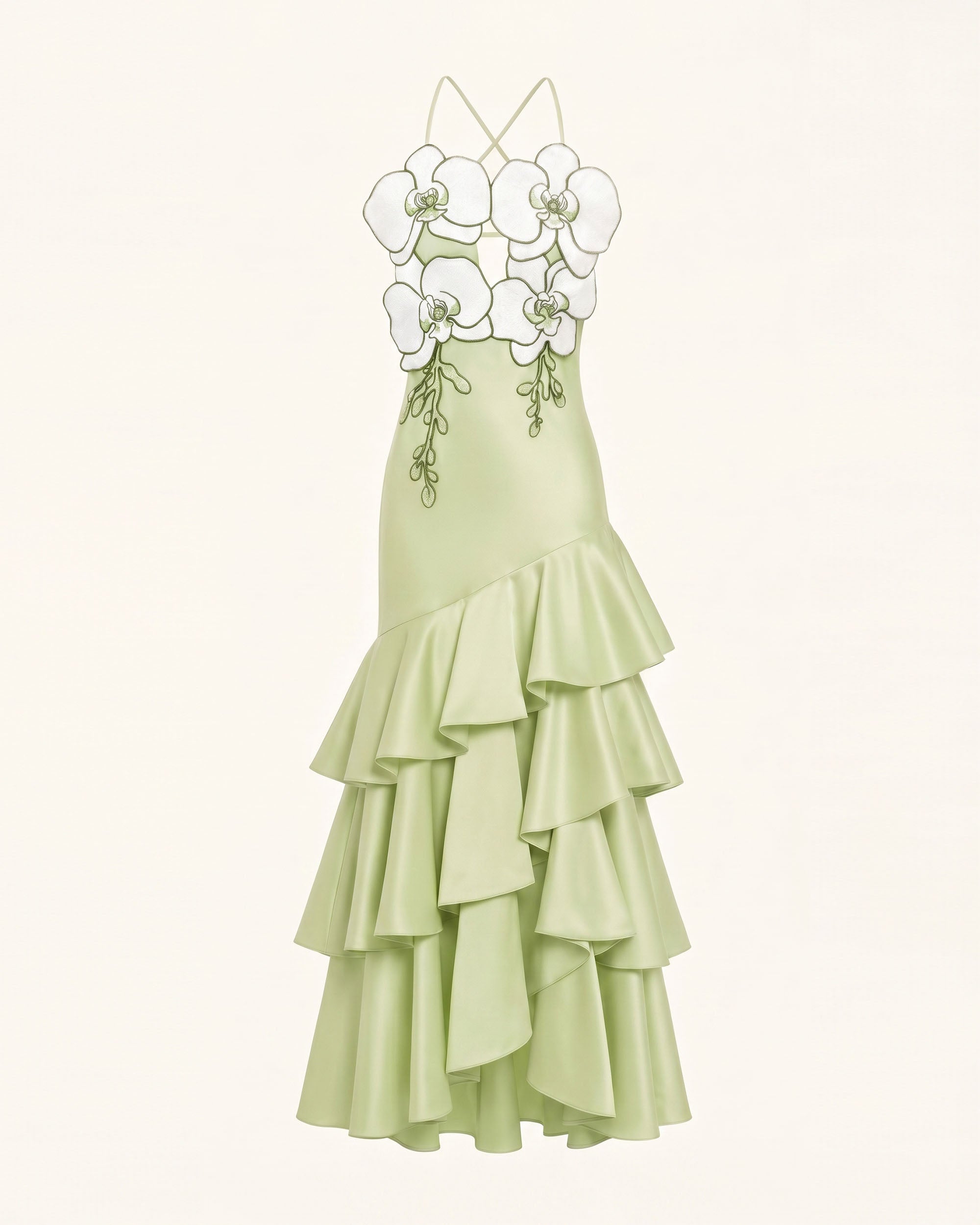 Orchid Embellished Ruffle Midi Dress - Light Green - Image 2