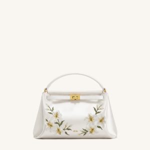 Carmen Lily Embroidery Top Handle Bag - Ivory White
