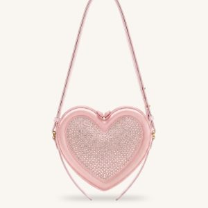 Arlene Artificial Crystal Heart Shaped Crossbody Bag - Light Pink