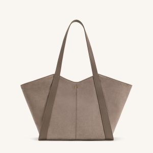 Kiana Large Capacity Faux Suede Tote Bag - Taupe