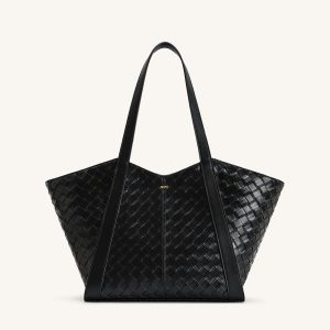 Kiana Large Capacity Weave Texture Tote Bag - Black
