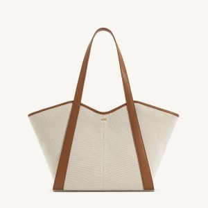 Kiana Large Capacity Tote Bag - Brown Canvas