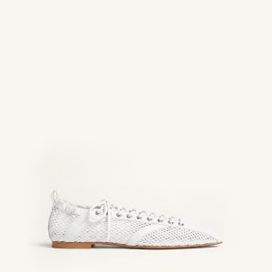 Ava Lace-Up Mesh Flats - White
