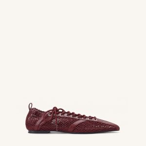 Ava Lace-Up Mesh Flats - Burgundy