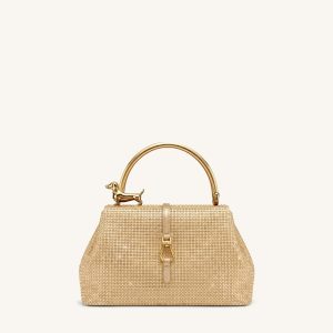 Bruna Artificial Crystal Dachshund Metal Handle Top Handle Bag - Champagne