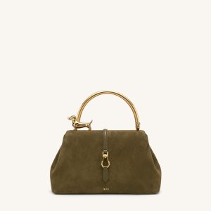 Bruna Faux Suede Dachshund Metal Top Handle Bag - Light Green