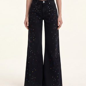 The Troublemaker Multi-Color Rhinestone Split Fray Jeans - Midnight Confessions