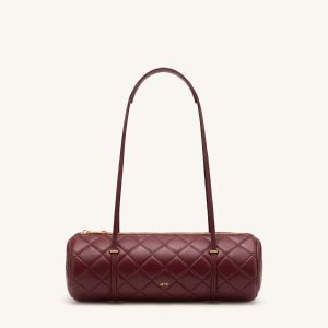 Marcella Quilted Cylinder Shoulder Bag - Burgundy