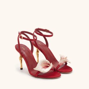 Alivia Calla Lily Gold Metal Heel Sandals - Red