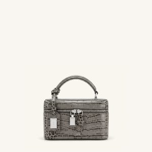 Cleo Box Shape Top Handle Bag - Grey Croc