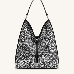 Aria Artificial Crystal Shoulder Bag - Jet Black