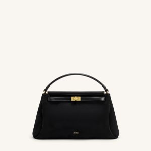 Carmen Faux Suede Top Handle Bag - Black