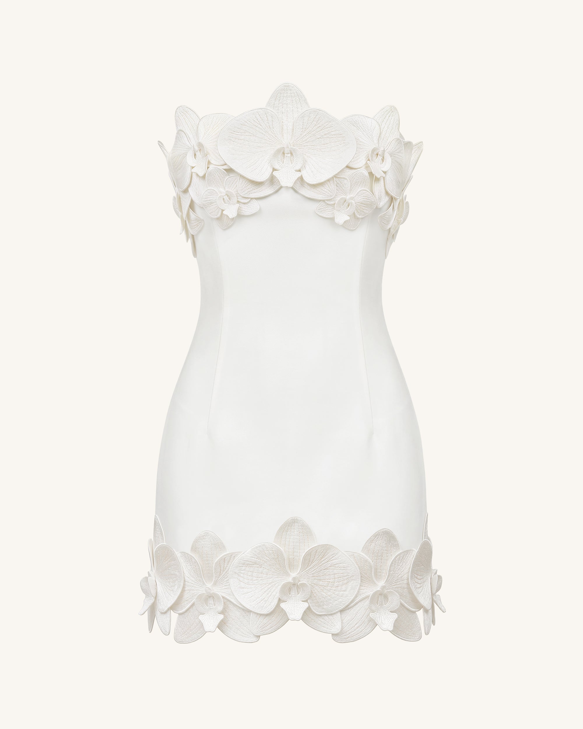 Orchid Trim Strapless Mini Dress - White - Image 3