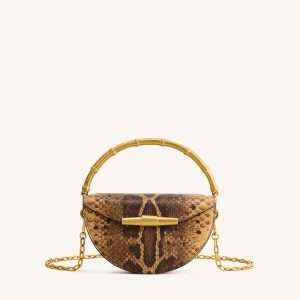 Sylvie Snake Print Half-Moon Top Handle Bag - Yellowish Brown