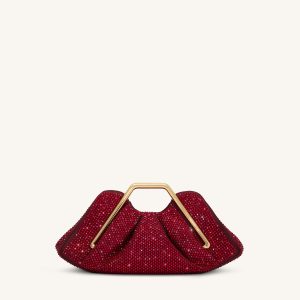 Lila Artificial Crystal Metal Frame Clutch - Red