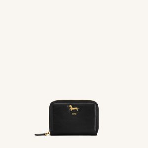 Maeve Dachshund Metal Emblem Zip Wallet - Black