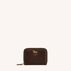 Maeve Dachshund Metal Emblem Zip Wallet - Chocolate