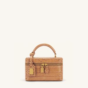 Cleo Box Shape Top Handle Bag - Brown Croc