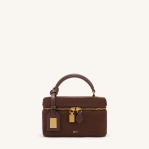 Cleo Faux Suede Box Shape Top Handle Bag - Chocolate Brown
