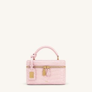 Cleo Box Shape Top Handle Bag - Light Pink Croc