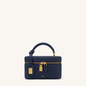 Cleo Box Shape Top Handle Bag - Navy Blue
