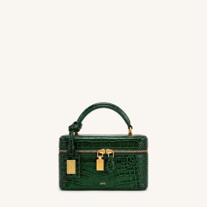 Cleo Box Shape Top Handle Bag - Forest Green Croc