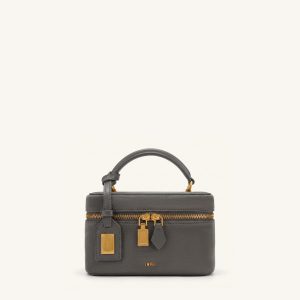 Cleo Faux Suede Box Shape Top Handle Bag - Dark Gray
