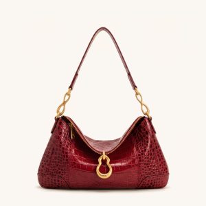 Jayla Metal Pendant Embellished Shoulder Bag - Red Croc