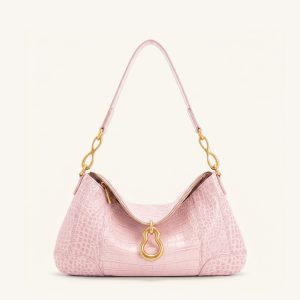 Jayla Metal Pendant Embellished Shoulder Bag - Pink Croc