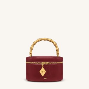 Natalie Metal Geometric Pendant Handle Bag - Burgundy