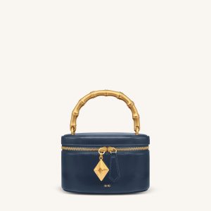 Natalie Metal Geometric Pendant Handle Bag - Navy