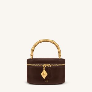 Natalie Metal Geometric Pendant Handle Bag - Dark Brown